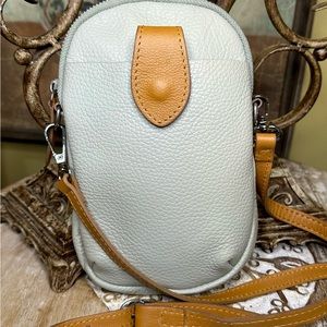 EUC Davinia Firenze Pebbled Italian Leather Small Crossbody in Pale Mint Green